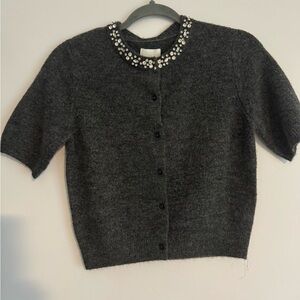 H&M Charcoal Cardigan with Embellished Neckline